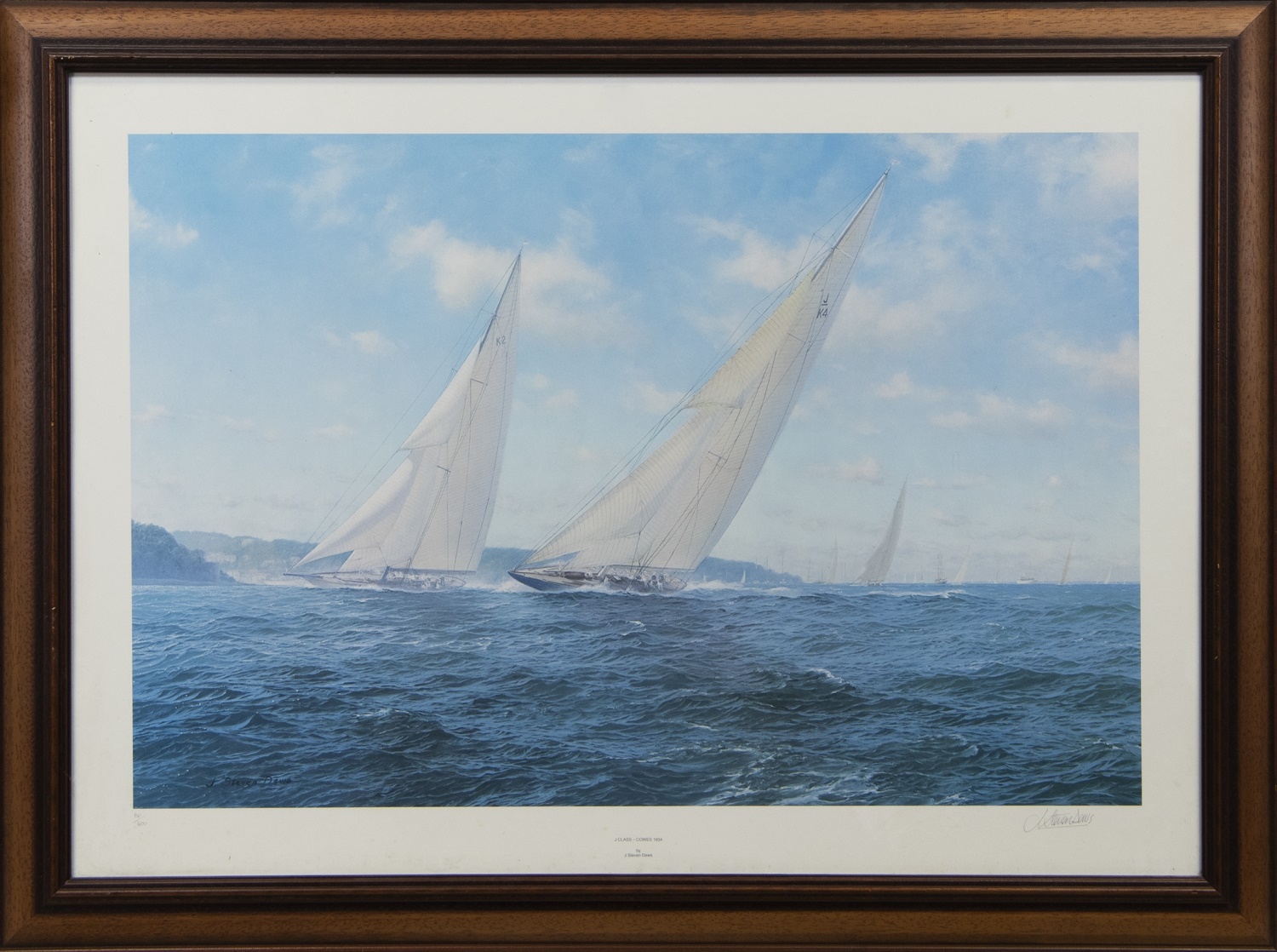 J CLASS - COWES 1934, A SIGNED LIMITED EDITION PRINT BY J. STEVEN DEWS