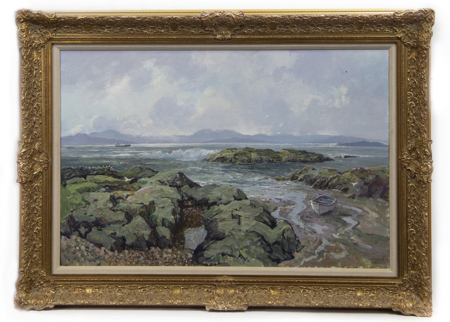 ROCK SHORE, ISLE OF SKYE, AN OIL BY DONALD SHEARER