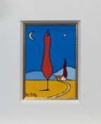 CRESCENT MOON AND A RED TREE, AN OIL BY IAIN CARBY