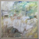 OUTDOOR CAFE, A LARGE OIL BY JO VANTOURNHOUT