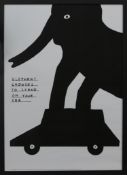 ELEPHANT CHOOSES TO STAND ON YOUR CAR, A LITHOGRAPH BY DAVID SHRIGLEY