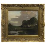 LANDSCAPE, CONTINENTAL CANAL SCENE, AN OIL BY THOMAS BONAR LYON