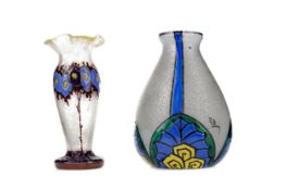 TWO EARLY 20TH CENTURY FRENCH FROSTED AND ENAMELLED GLASS VASES