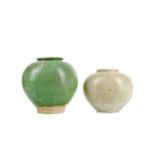 A CHINESE GREEN GLAZED POTTERY JAR AND ANOTHER