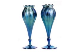 A PAIR OF L.C.TIFFANY BLUE FAVRILE VASES