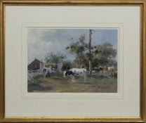 CATTLE IN THE MEADOW, A WATERCOLOUR BY ADRIANUS JOHANNES GROENEWEGEN