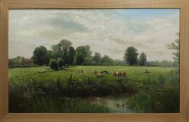 CATTLE BY THE RIVER, AN OIL BY J G MACE