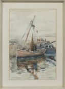 SETTING THE SAILS, A WATERCOLOUR BY ROBERT WILLIAM BROWN