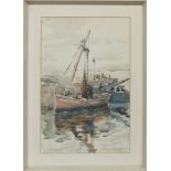 SETTING THE SAILS, A WATERCOLOUR BY ROBERT WILLIAM BROWN