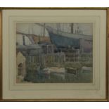 THE HALL RUSSELL BOATYARD, ABERDEEN, A WATERCOLOUR BY ANDREW ARCHER GAMLEY