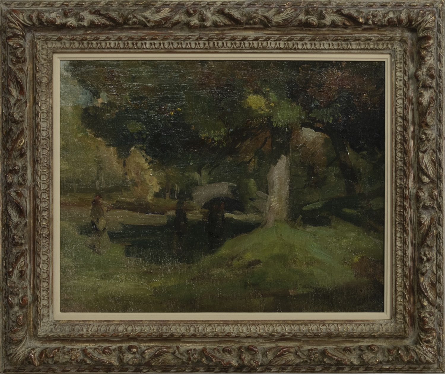 A RIVER WALK IN SUMMER, AN OIL BY THOMAS BROMLEY BLACKLOCK