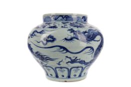 A 19TH CENTURY CHINESE BLUE AND WHITE STONEWARE VASE