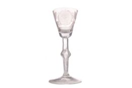 AN UNUSUAL MID-18TH CENTURY JACOBITE WINE GLASS