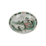 A 19TH CENTURY CHINESE FAMILLE VERTE SHALLOW BOWL