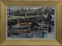 BOATS IN LOCK, A WATERCOLOUR BY WILLIAM MARSHALL BROWN