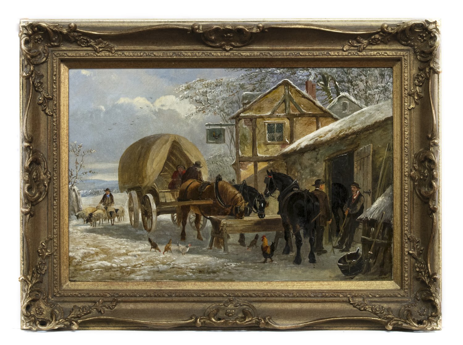 HORSES IN WINTER, AN OIL BY H C WOOLETT