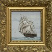 SAILING SHIPS AT SEA, AN OIL BY L DAWSON