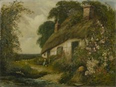 A COTTAGE GARDEN, HAMPSHIRE, AN OIL BY FRED HINES