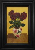 ROSES IN AN ENAMELLED VASE, AN OIL BY GRAHAM MCKEAN