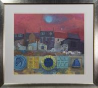 EVENING LIGHT, BLUE MOON, HARBOUR, STILL LIFE, A GOUACHE BY IRENE HALLIDAY