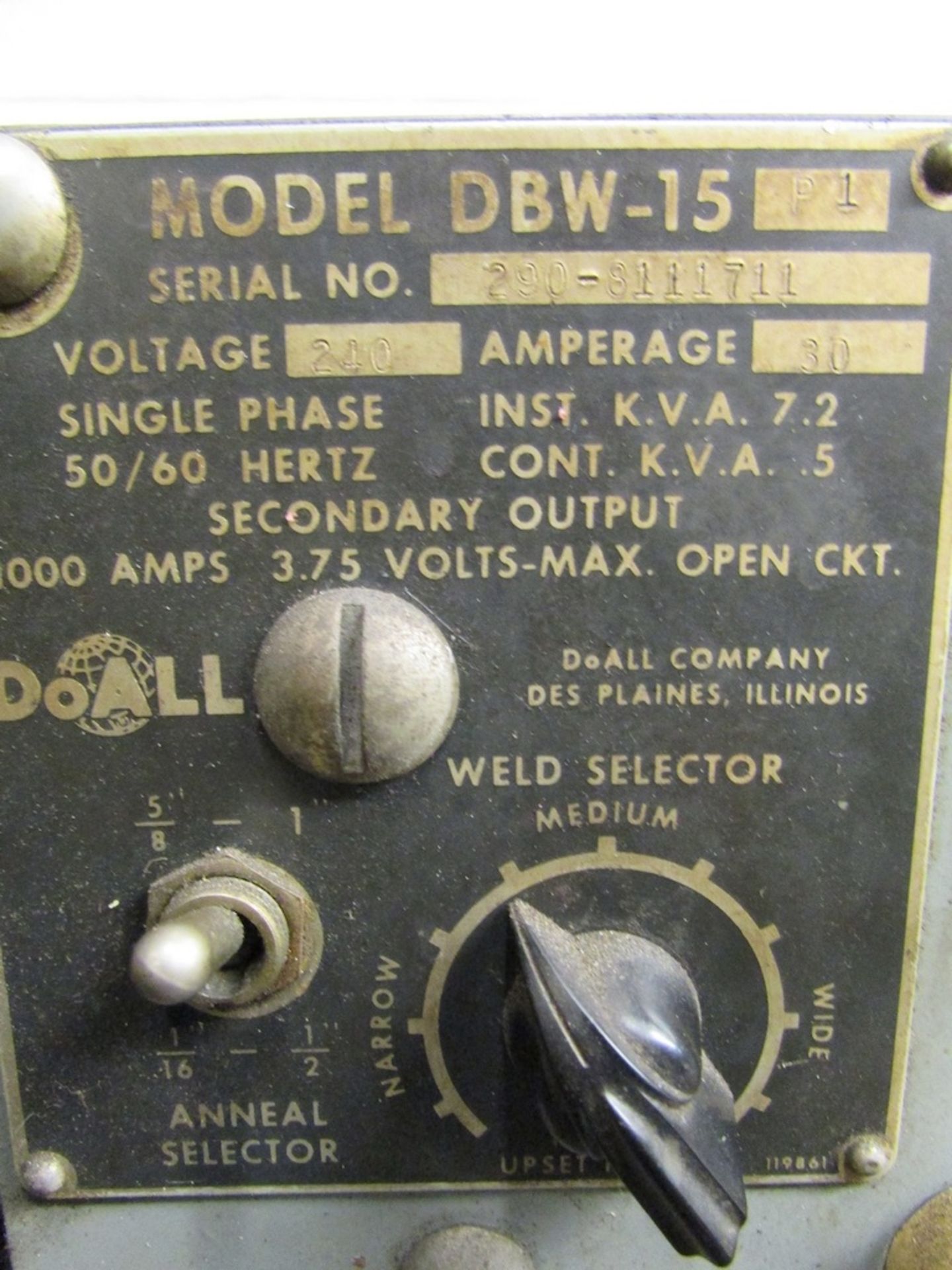 (1) DoAll Model DBW-15P1 Bandsaw Blade Welder - Image 5 of 5