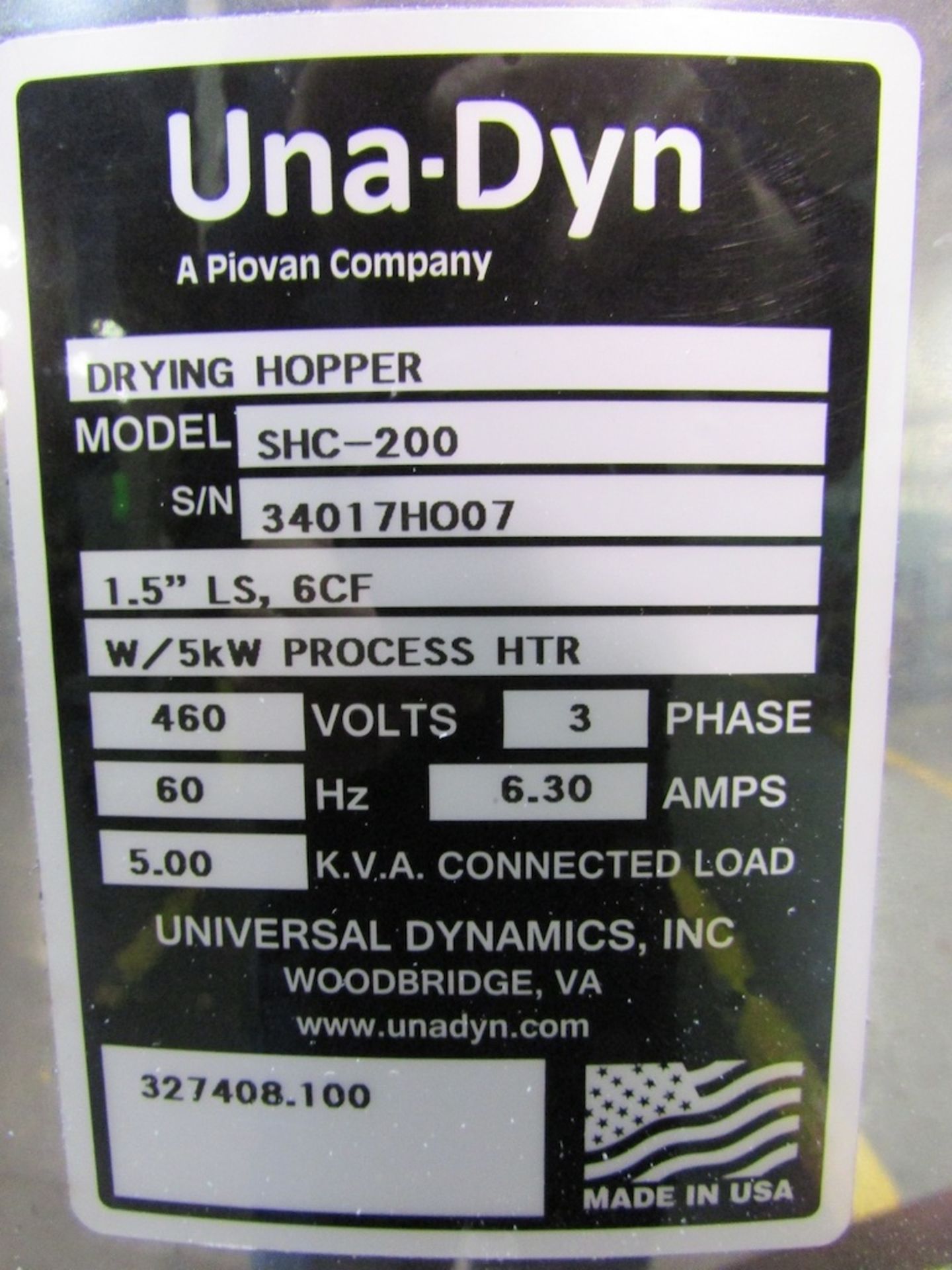 (1) Una-Dyn Model VTG-55 Material Dryer - Image 11 of 11