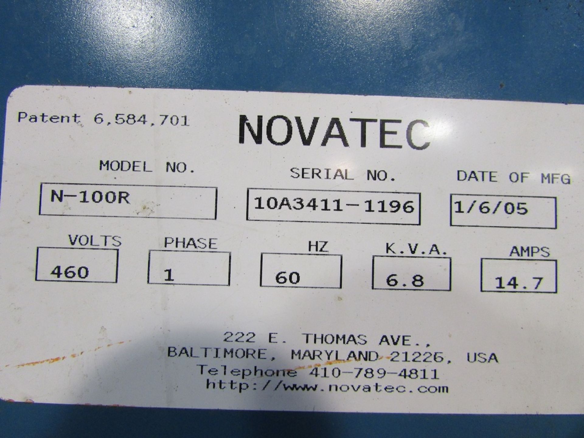 (1) 2005 Novatec Model M-100R Material Dryer - Image 9 of 10