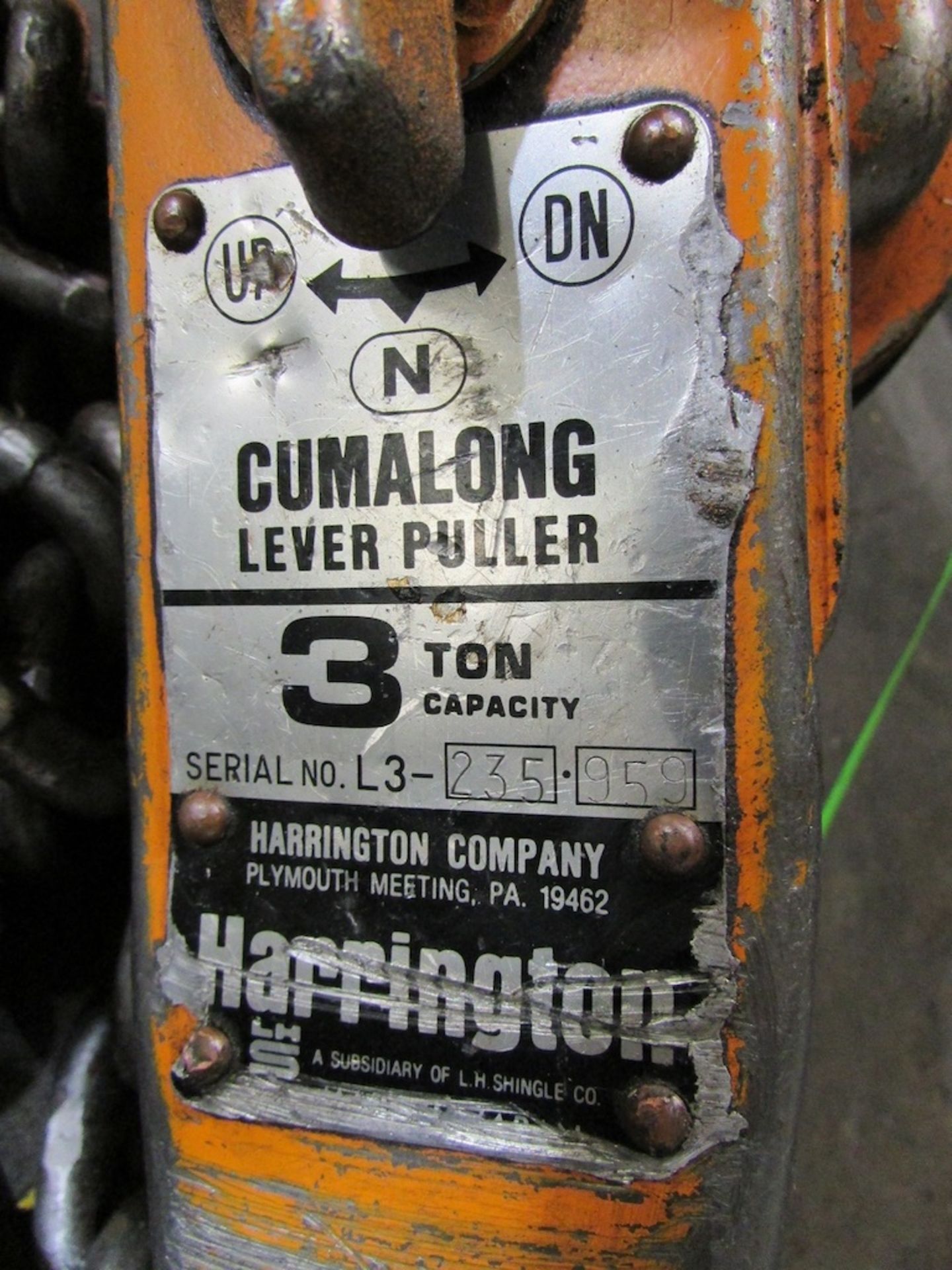 (1) Harrington Model L3 3 Ton Lever Hoist - Image 3 of 3