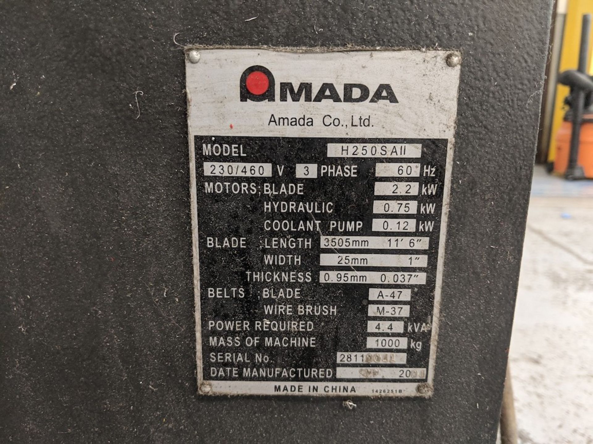 (1) 2004 Amada H250SAII Horizontal Bandsaw - Image 6 of 6