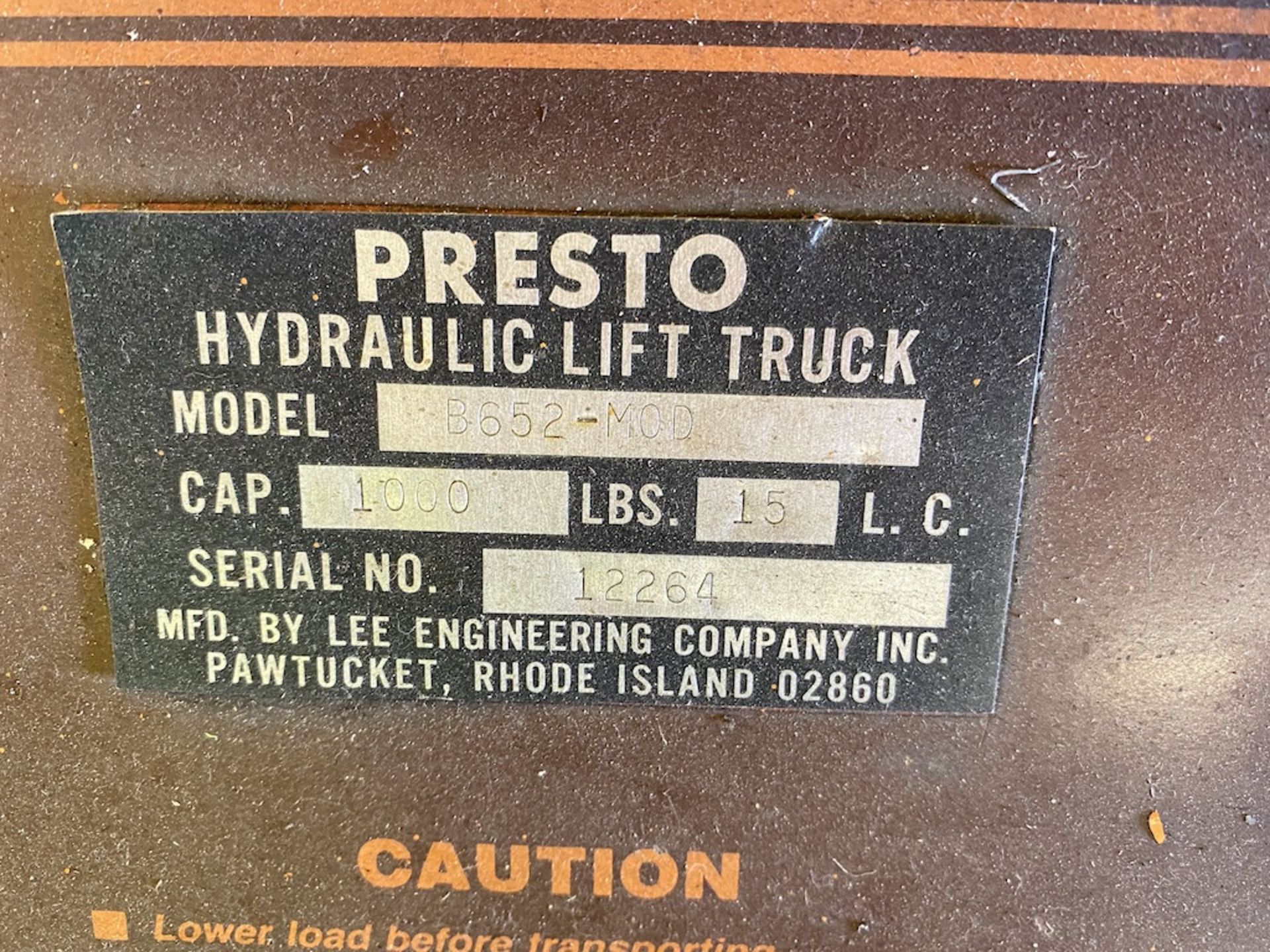 Presto B652-MOD 1000 lb. Lift Truck - Image 6 of 7