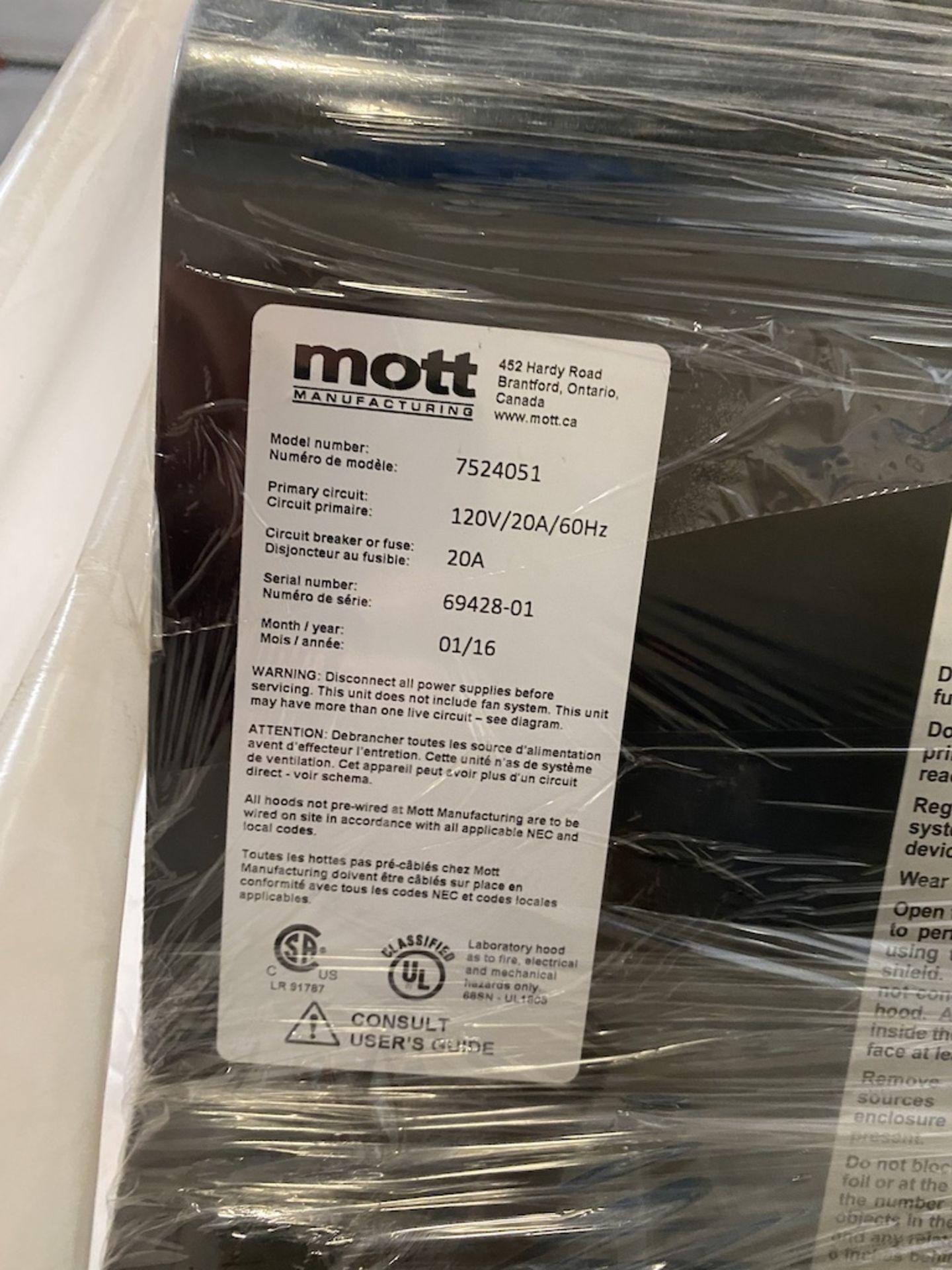 Mott 7524051 96" 316 Stainless Steel Fume Hood - Image 2 of 2