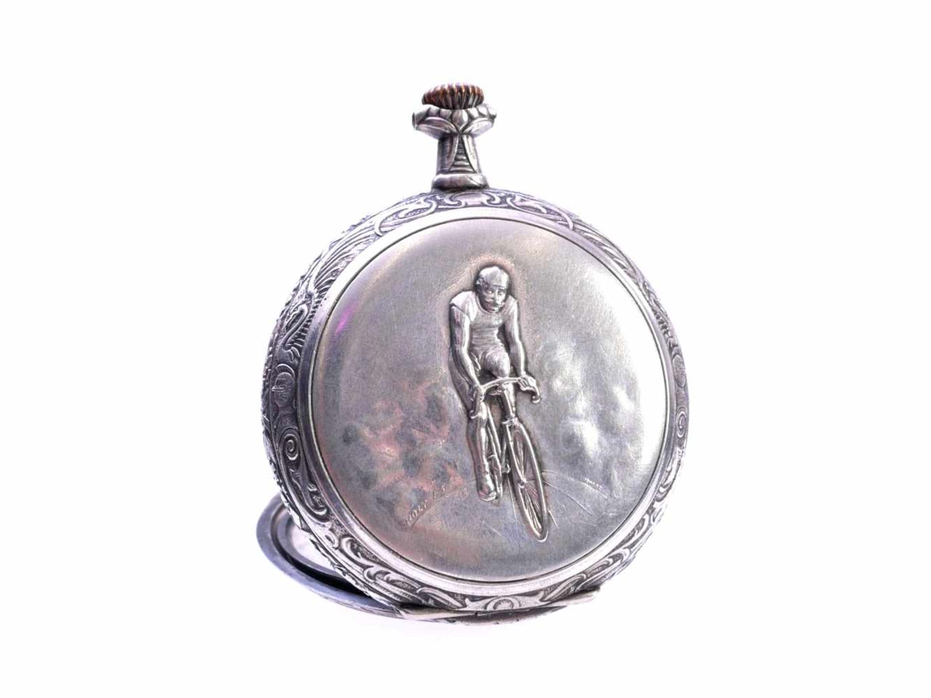 La Rochette Silber Taschenuhr mit Fußballern um 1910