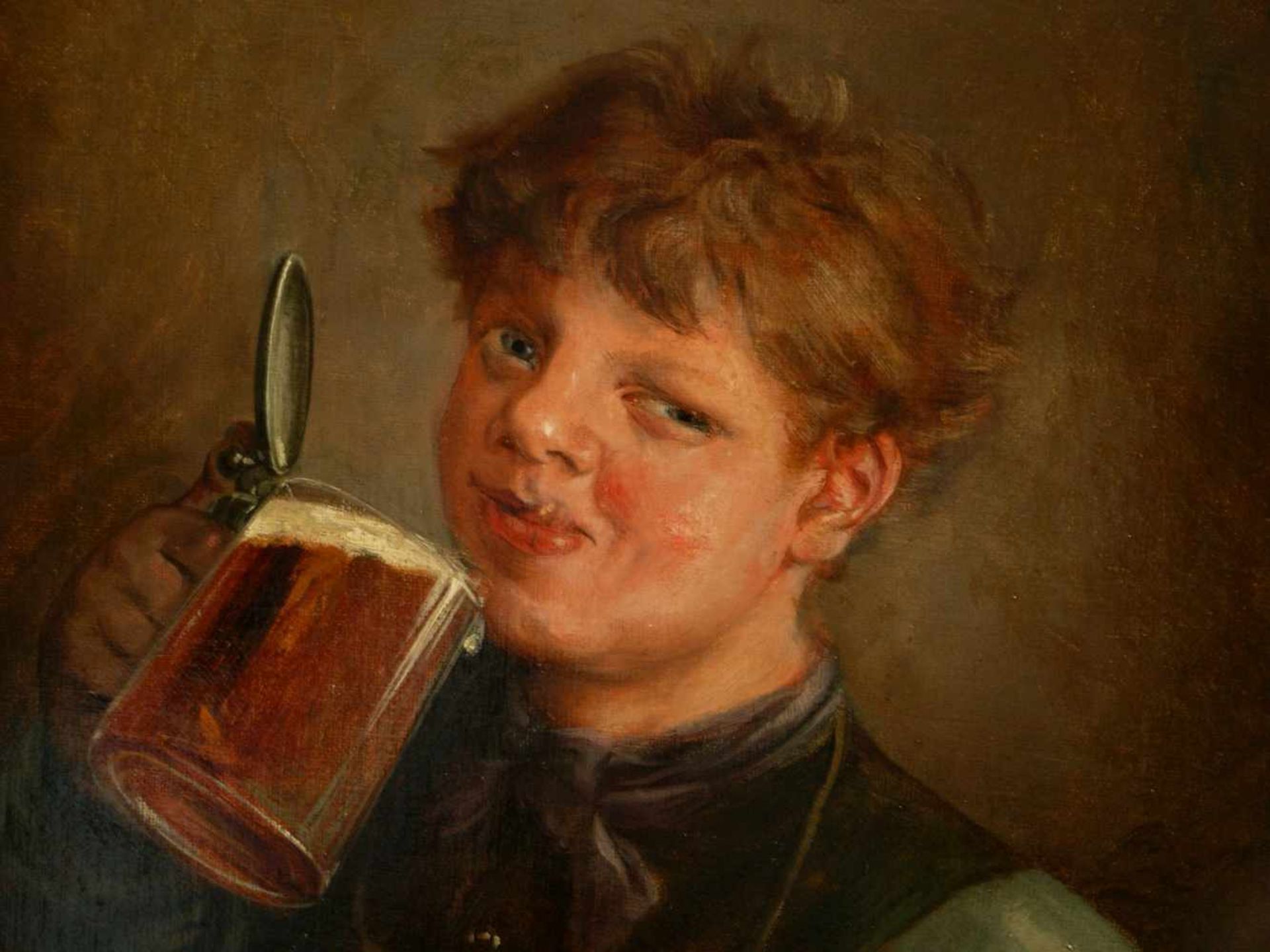 Lassen, Hans August (1857-1931) - Biertrinkender Jüngling Düsseldorf 1890 - Bild 7 aus 12