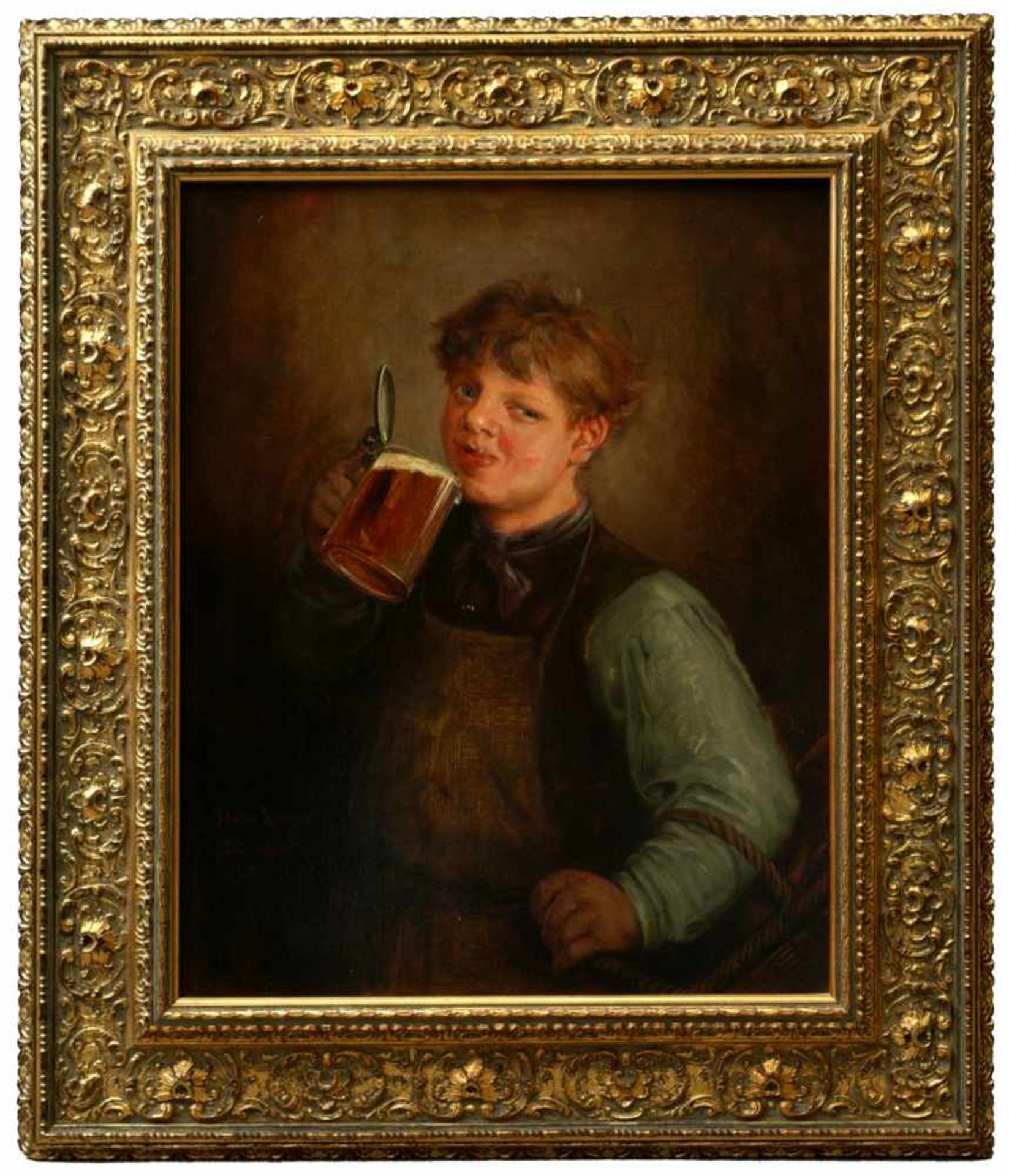 Lassen, Hans August (1857-1931) - Biertrinkender Jüngling Düsseldorf 1890 - Image 2 of 12