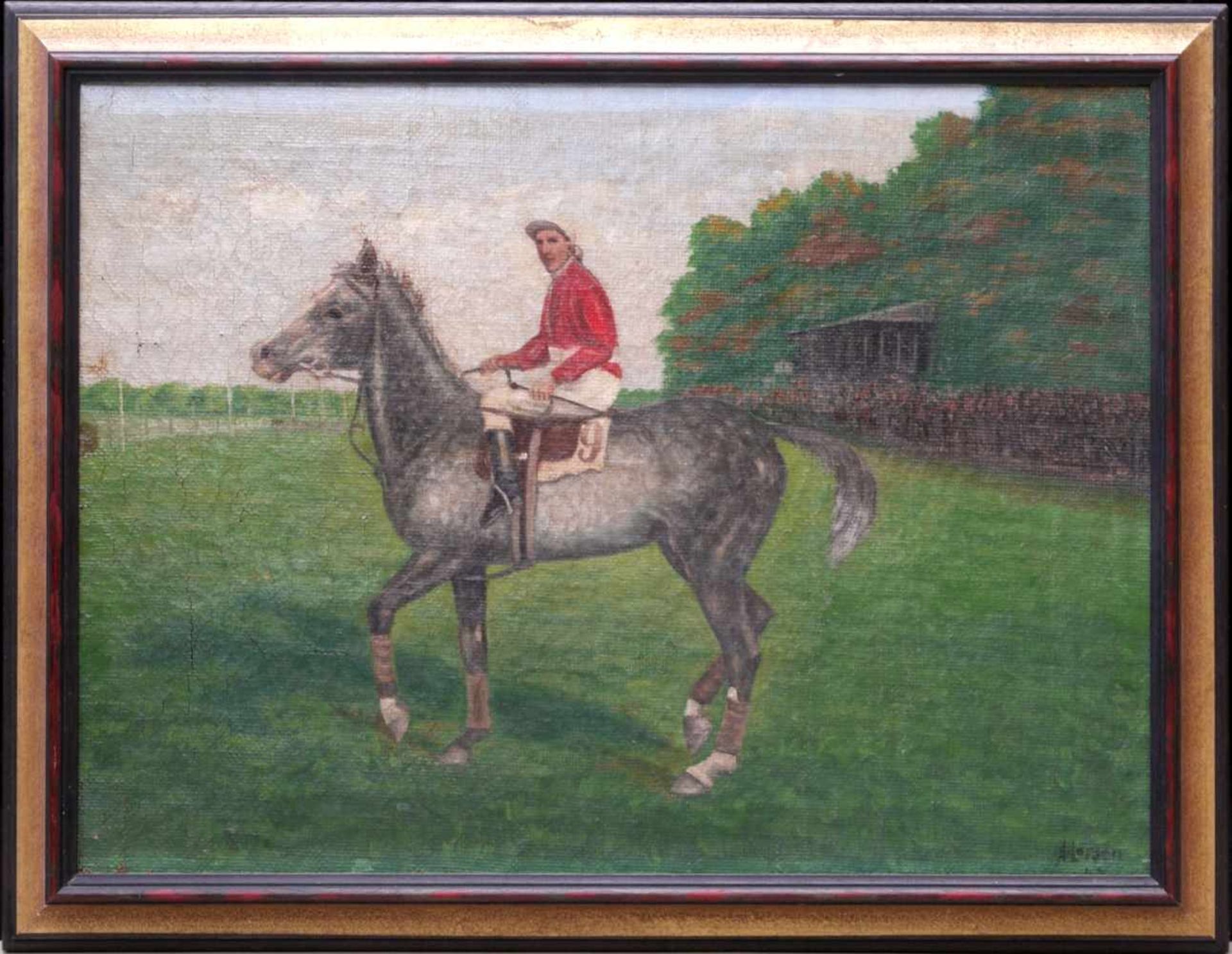 Sig. A. Larsen - Jockey auf Pferd wohl England um 1900