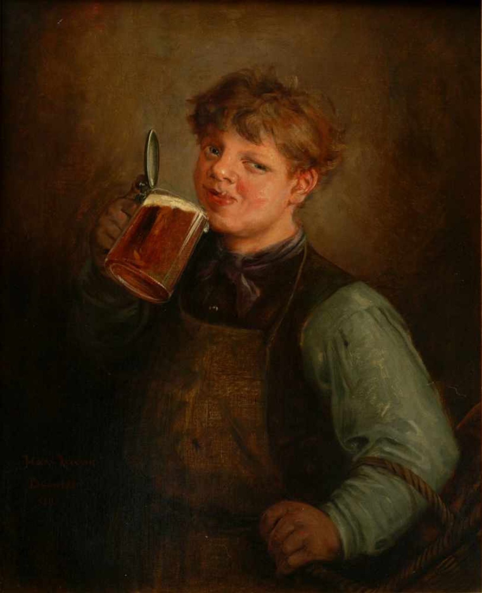 Lassen, Hans August (1857-1931) - Biertrinkender Jüngling Düsseldorf 1890 - Image 4 of 12