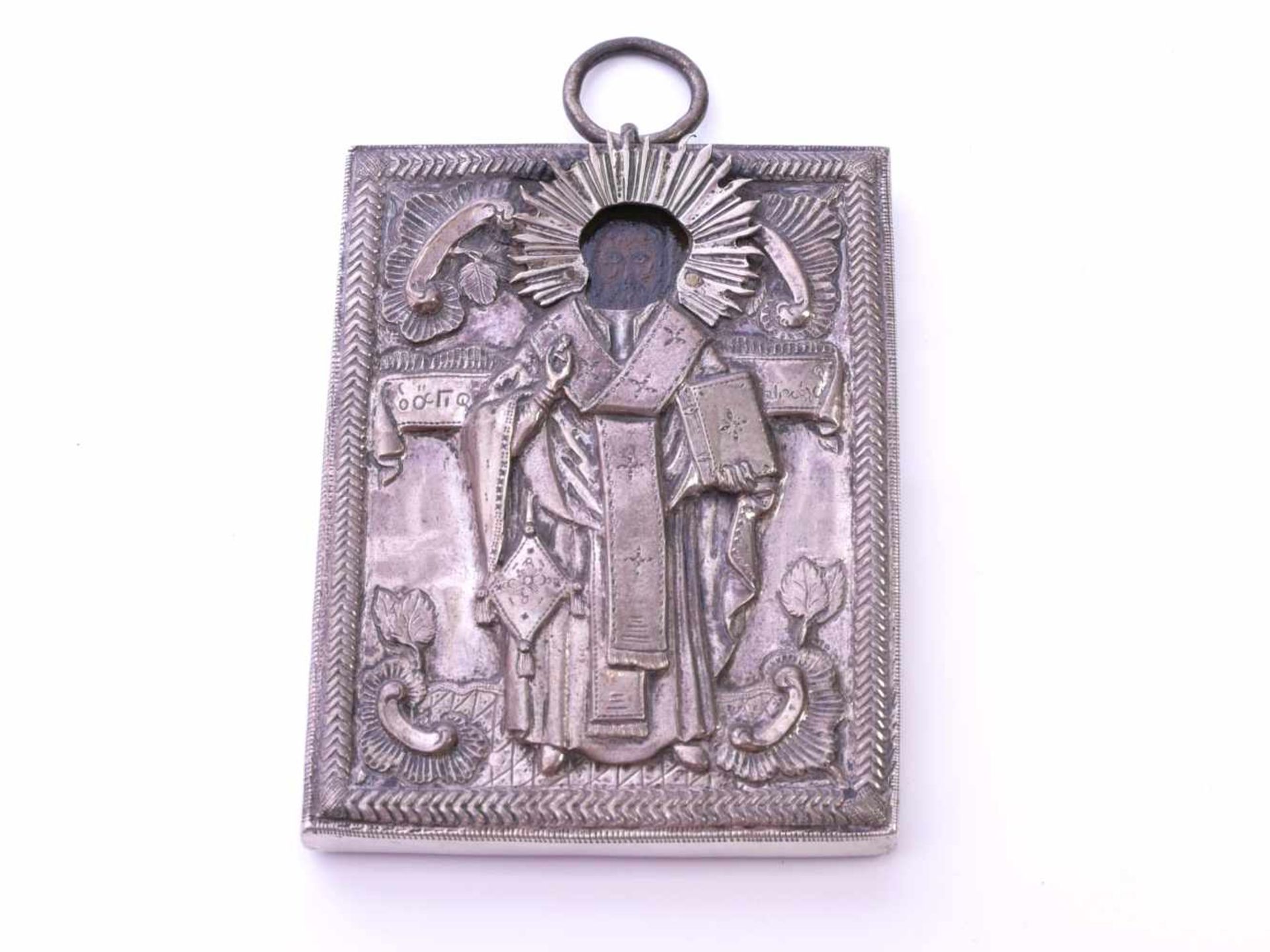 Ikone Christus Pantokrator mit Oklad Russland Mitte 19. Jhd. - Bild 2 aus 8