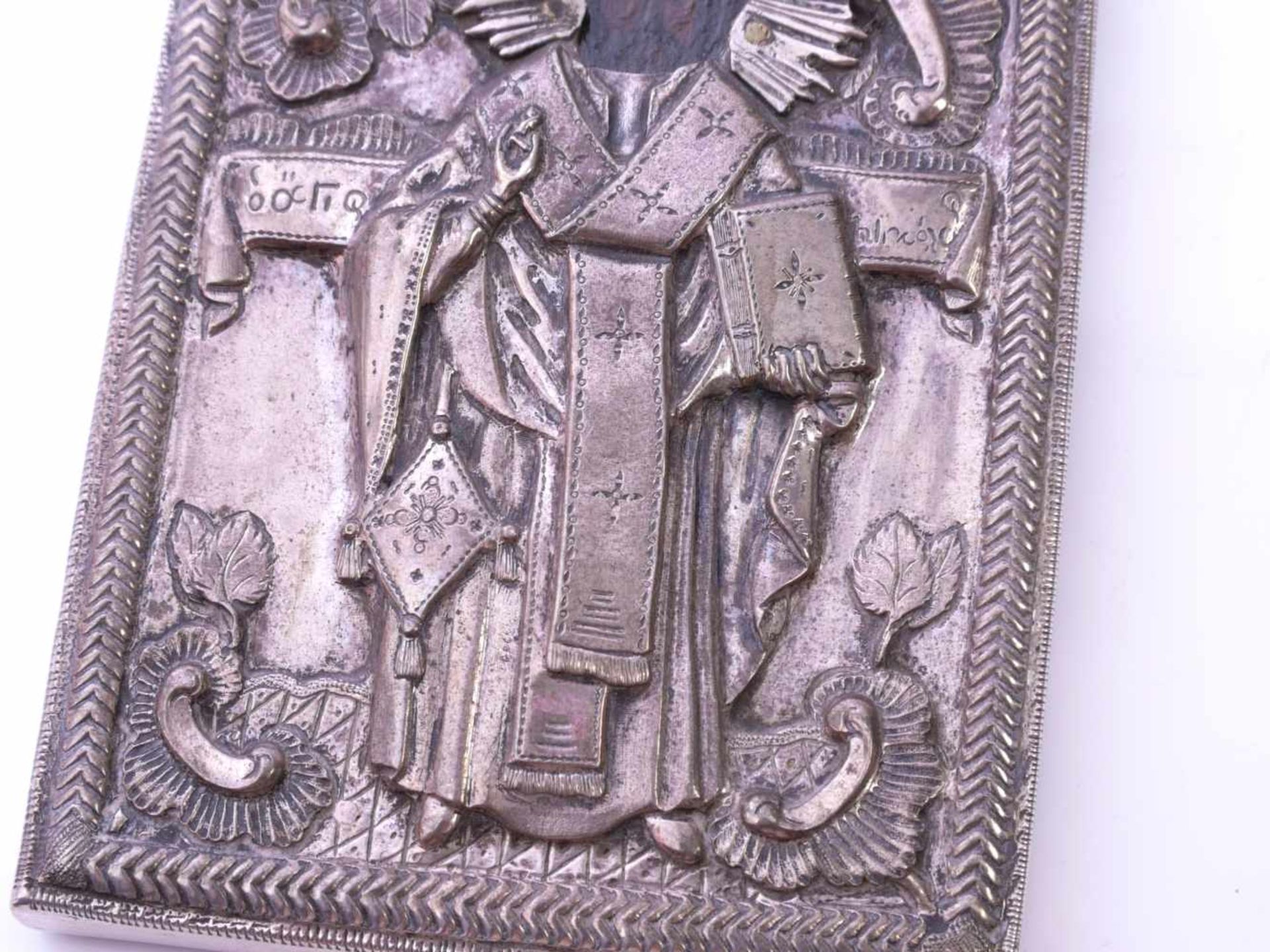 Ikone Christus Pantokrator mit Oklad Russland Mitte 19. Jhd. - Bild 5 aus 8