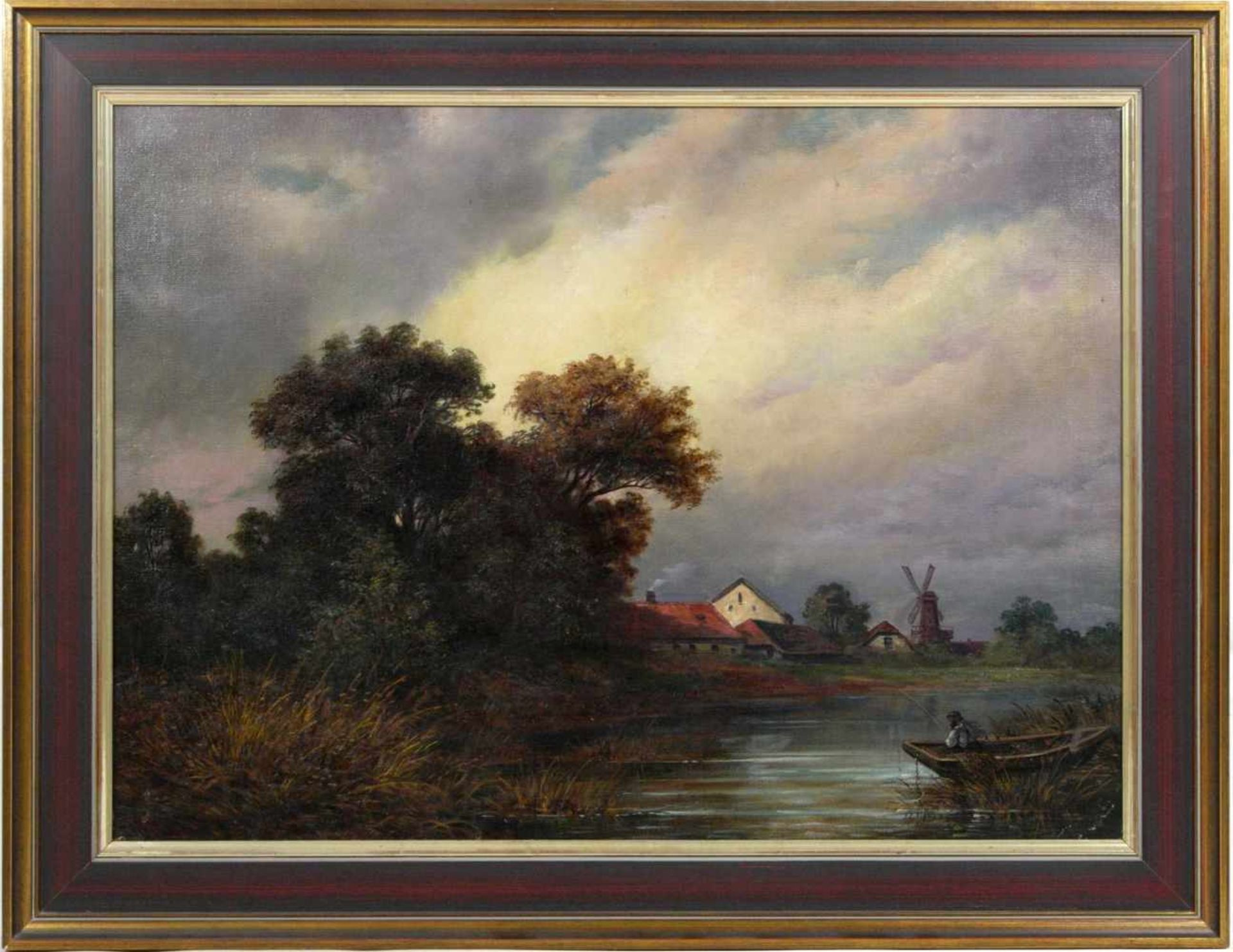 Perlberg, Friedrich (1848-1921) - Fischer in Flußlandschaft