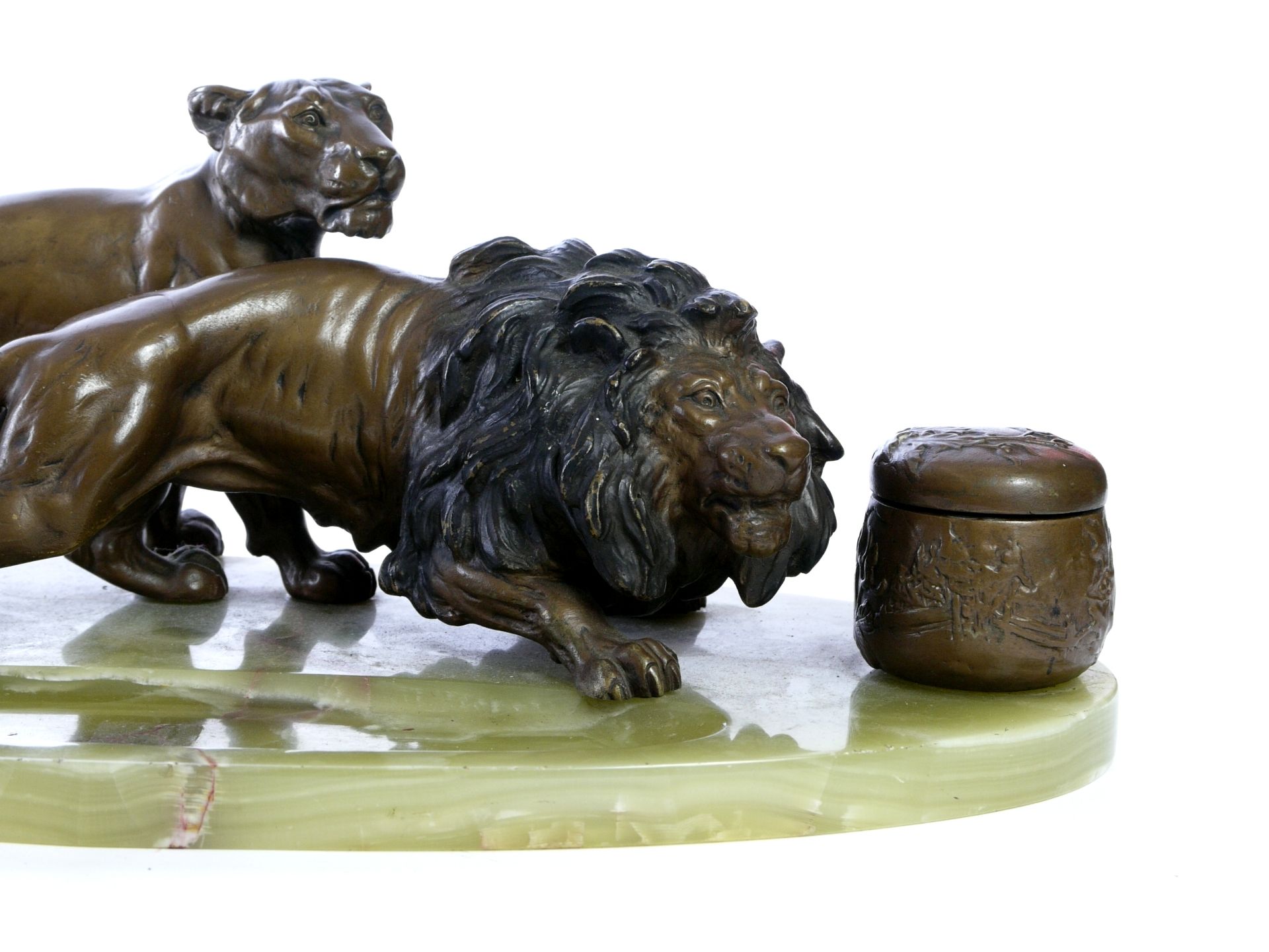 Schreibtischgarnitur Löwenpaar um 1900 - Bild 2 aus 10