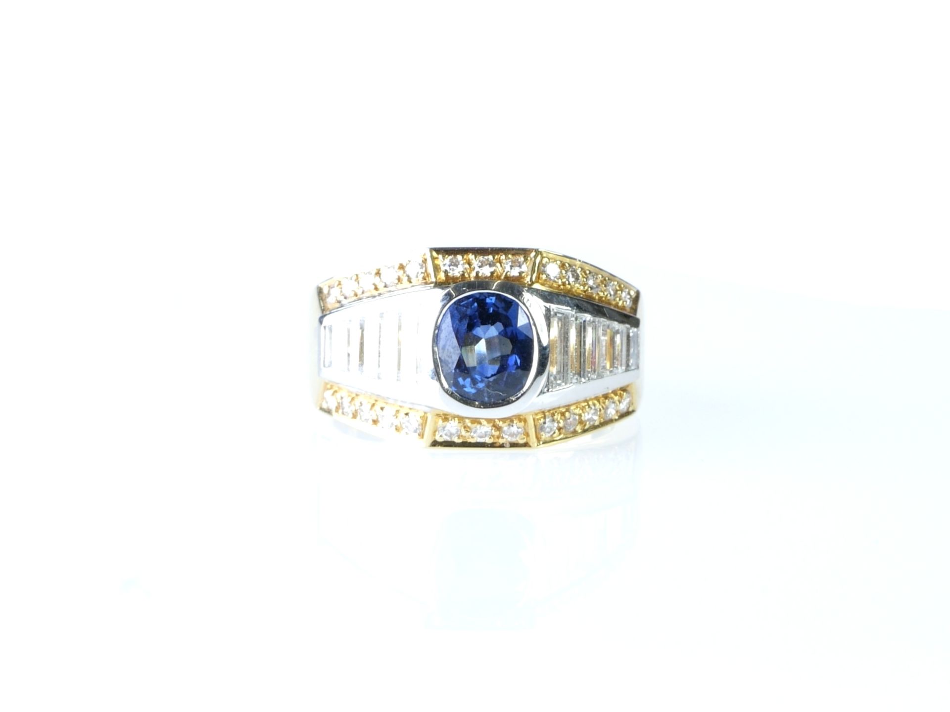 Schott Saphir Ring in Bicolor WG/GG 750 mit Diamanten und Brillanten