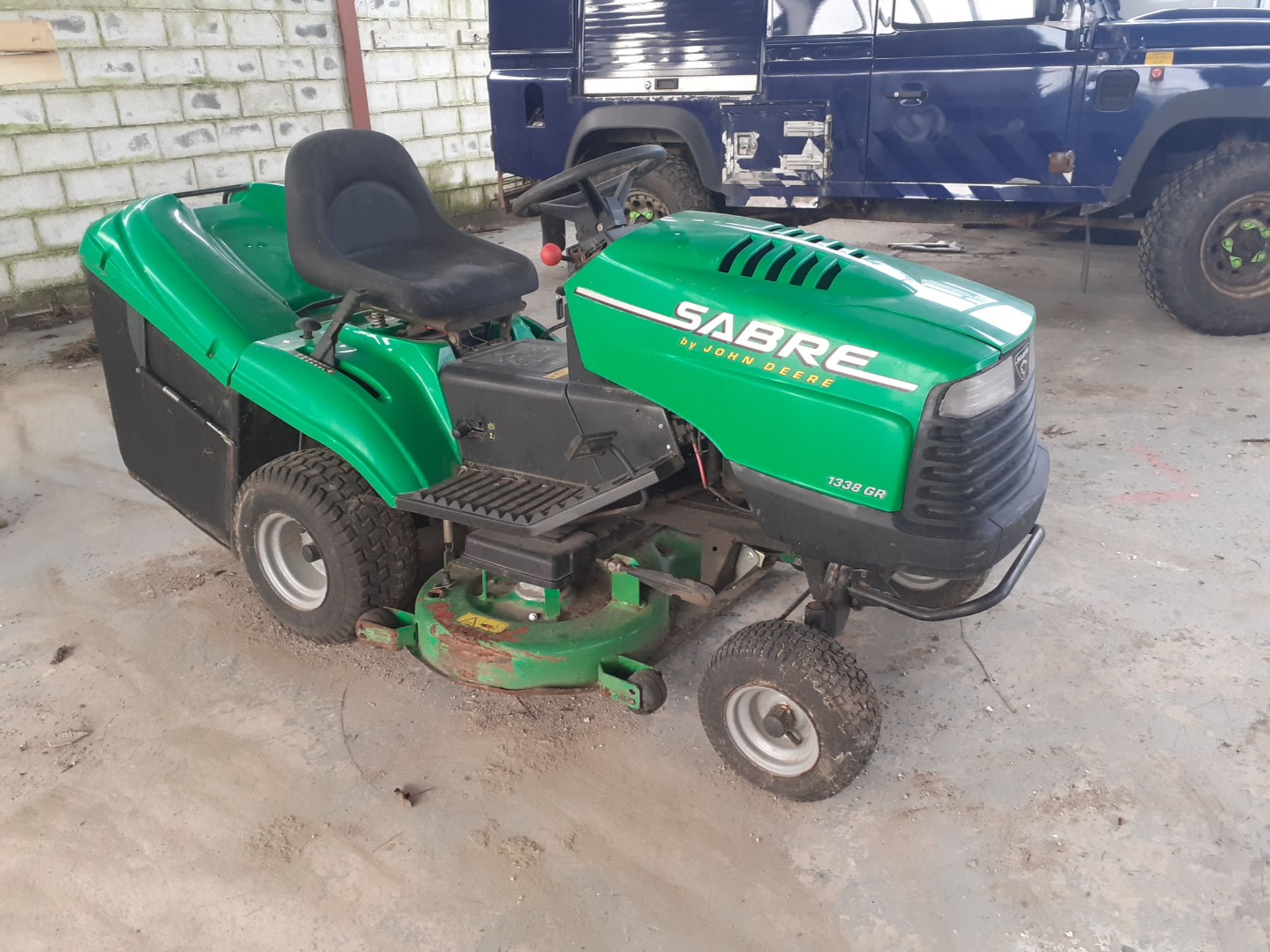 JOHN DEERE SABRE RIDE ON MOWER 1338 MODEL, NOT USED FOR 12 MONTHS - WILL REQUIRE BATTERY & SERVICE