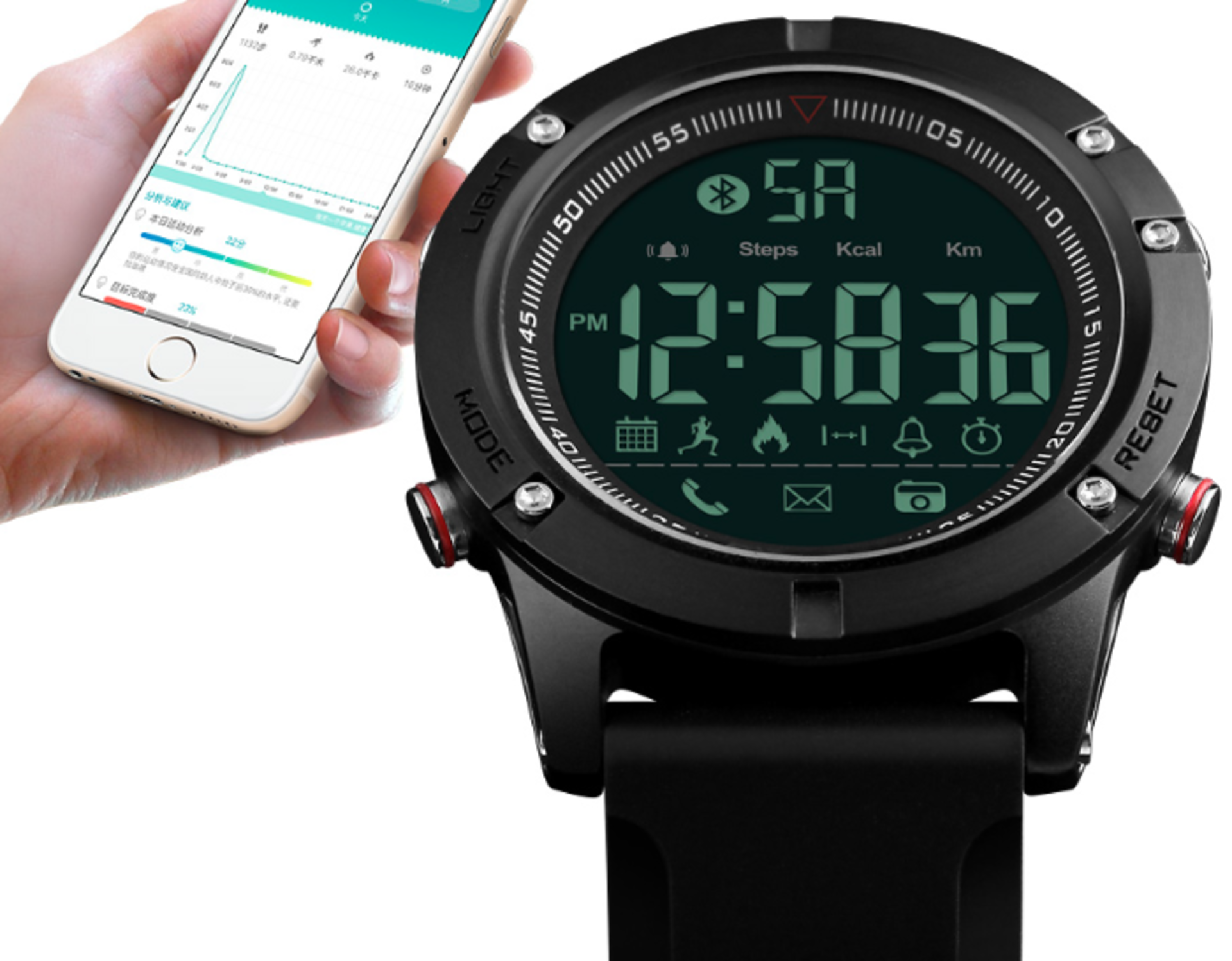 Black Smart Watch Digital Mens Skmei Activity Tracker *NO VAT* - Image 7 of 10