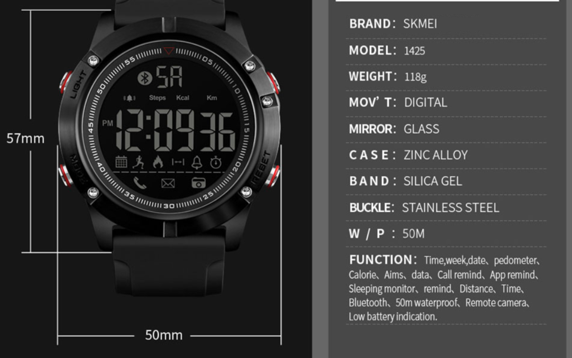 Black Smart Watch Digital Mens Skmei Activity Tracker *NO VAT* - Image 3 of 10