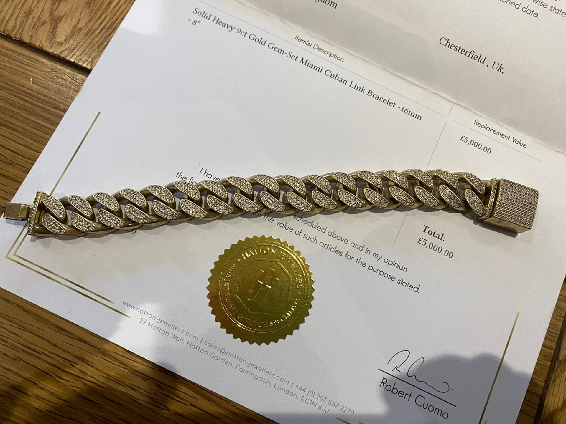 Solid heavy 9ct gold gem Miami Cuban link bracelet-16mm, Comes with certificates of authenticity - Image 2 of 5