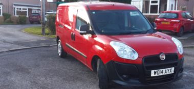 LOW MILES! 2014/14 REG FIAT DOBLO 16V MULTIJET 1.25 DIESEL RED PANEL VAN, SHOWING 0 FORMER KEEPERS