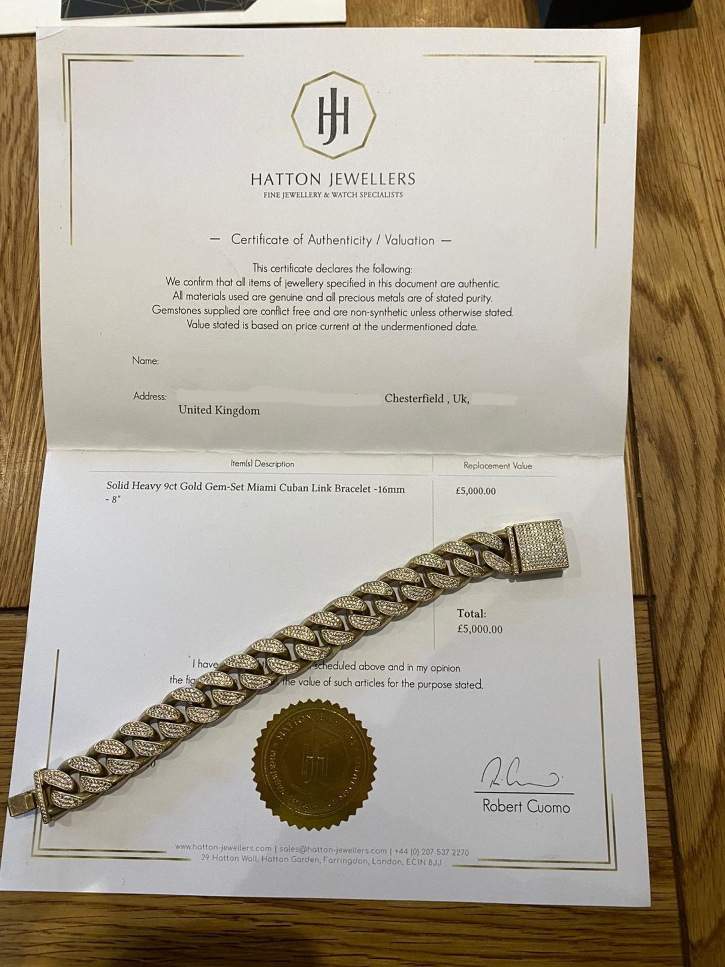 Solid heavy 9ct gold gem Miami Cuban link bracelet-16mm, Comes with certificates of authenticity - Image 4 of 5