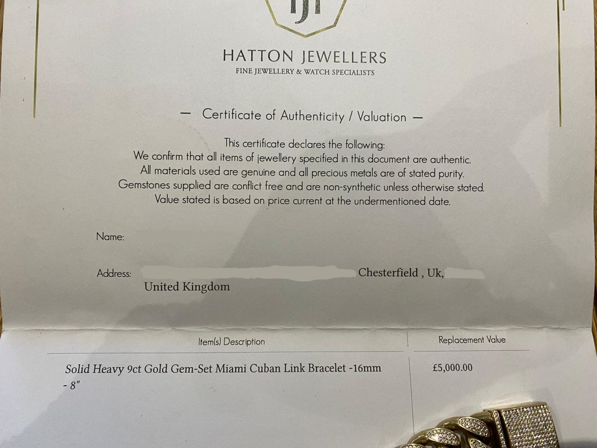 Solid heavy 9ct gold gem Miami Cuban link bracelet-16mm, Comes with certificates of authenticity - Image 5 of 5