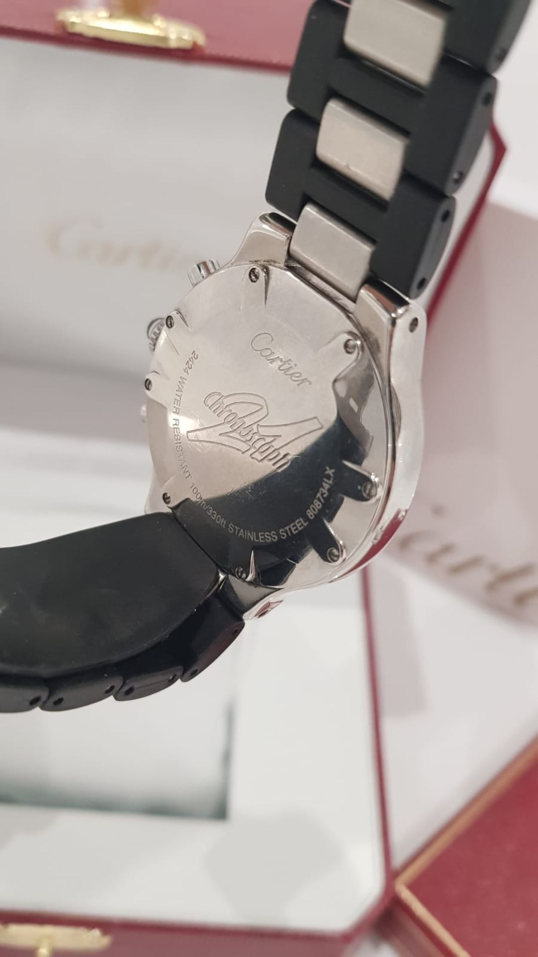 CARTIER CHRONOSCAPH GENTS WATCH WITH ORIGINAL BOX & MANUAL, STEEL AND RUBBER STRAP. - Image 5 of 8