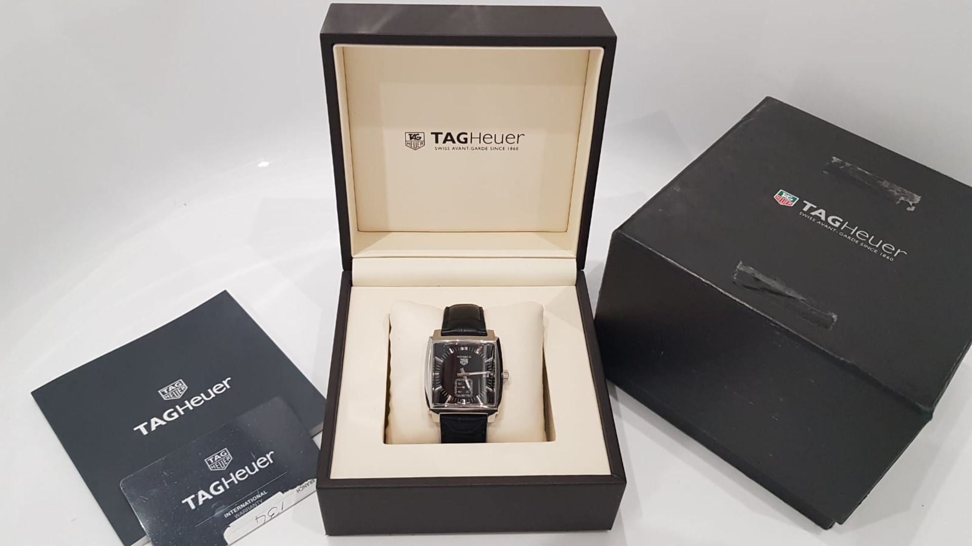 TAG HEUER MONACO MENS 37MM, WITH BOX & GUARANTEE CARD